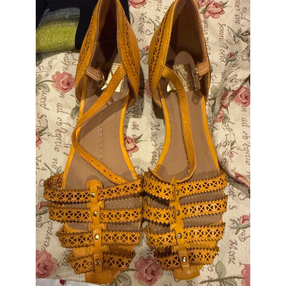 Rare Dolce Vita "Ebony" Leather Cage Sandals - Yellow Sunset Unreleased Sample 6